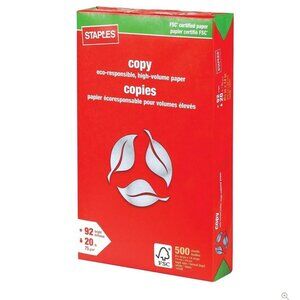 Staples FSC-Certified Copy Paper - 20 lb. - 8.5" x 14" - White - 500 Sheets